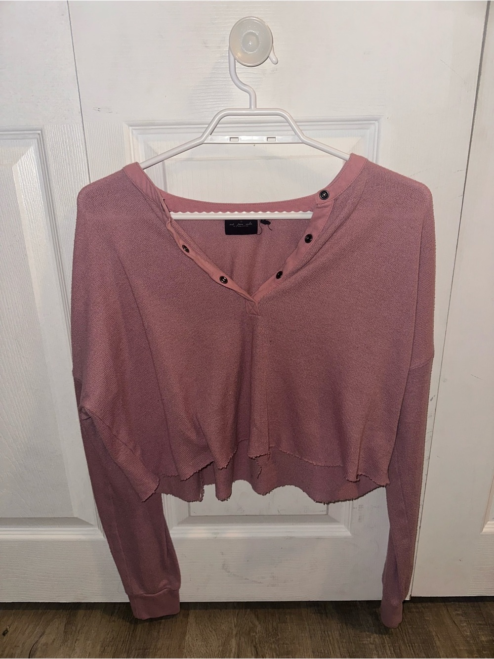 Urban Outfitters Rose Waffle Knit Cropped Henley